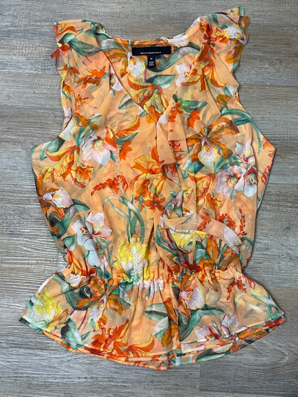 White House Black Market Peach Floral Ruffle Peplum Camisole